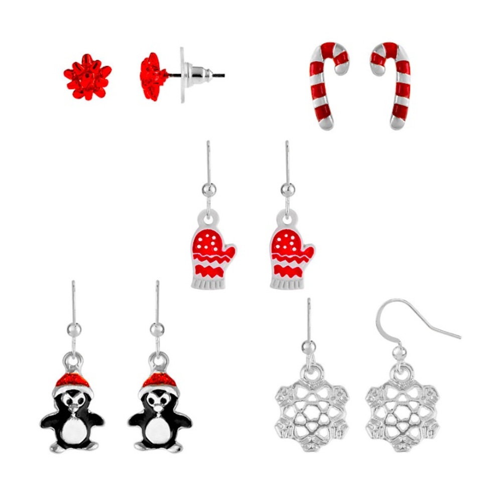 Candy Cane and Red Gift Bow Stud Earring Set